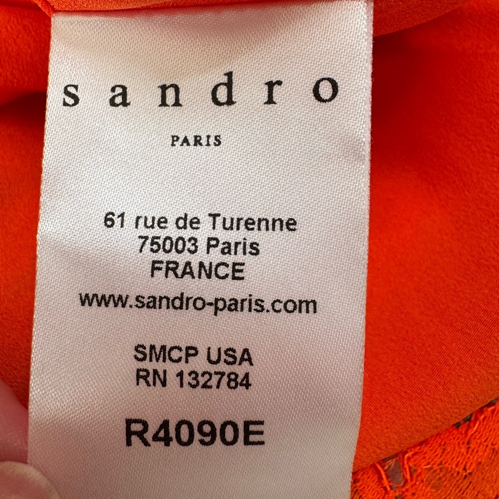 Sandro Paris Riviera Lace Dress in Tangerine Orange size 2 Medium $455 - Picture 14 of 15